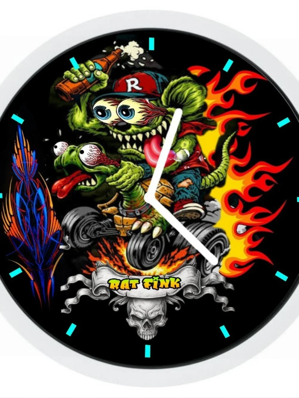 Rat Fink Ride A Reptile Art Wall Clock - Black & Green